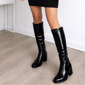 Patent Leather Knee-High Boots